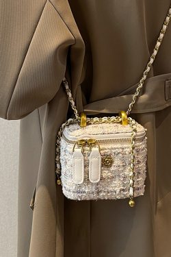 Chic Wool Mini Chain Bag for Women, 2025 Niche Box Design, Versatile Crossbody Bag for Spring and Summer Fashion