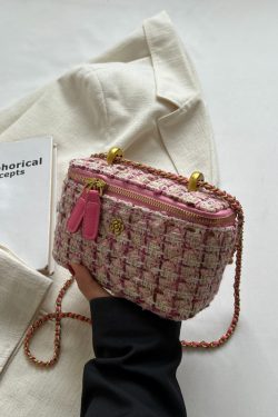 Chic Wool Mini Chain Bag for Women, 2025 Niche Box Design, Versatile Crossbody Bag for Spring and Summer Fashion