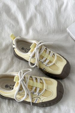 Chic Yellow Thick-Soled Retro Sneakers for Women - Non-Repetitive Casual Sports Shoes, Stylish Y2K Fashion Footwear