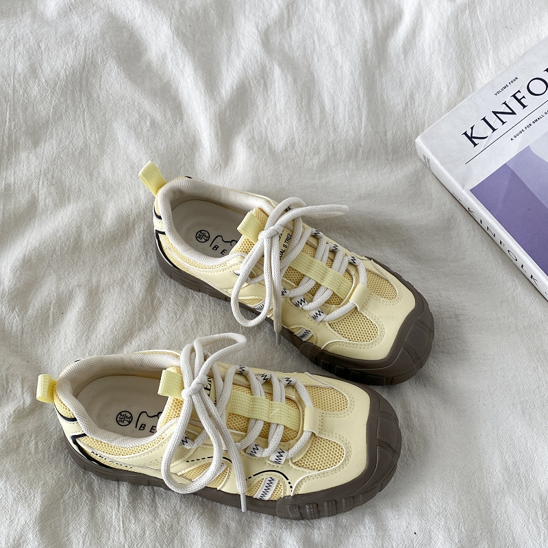 Chic Yellow Thick-Soled Retro Sneakers for Women - Non-Repetitive Casual Sports Shoes, Stylish Y2K Fashion Footwear Chic Yellow Thick-Soled Retro Sneakers for Women - Non-Repetitive Casual Sports Shoes, Stylish Y2K Fashion Footwear