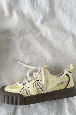 Chic Yellow Thick-Soled Retro Sneakers for Women - Non-Repetitive Casual Sports Shoes, Stylish Y2K Fashion Footwear