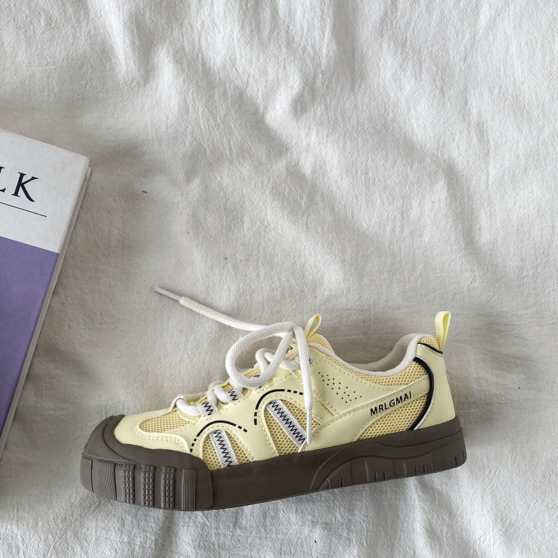 Chic Yellow Thick-Soled Retro Sneakers for Women - Non-Repetitive Casual Sports Shoes, Stylish Y2K Fashion Footwear Chic Yellow Thick-Soled Retro Sneakers for Women - Non-Repetitive Casual Sports Shoes, Stylish Y2K Fashion Footwear