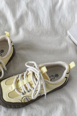 Chic Yellow Thick-Soled Retro Sneakers for Women - Non-Repetitive Casual Sports Shoes, Stylish Y2K Fashion Footwear