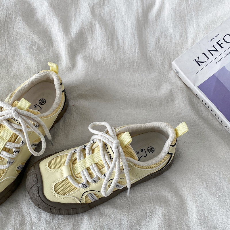 Chic Yellow Thick-Soled Retro Sneakers for Women - Non-Repetitive Casual Sports Shoes, Stylish Y2K Fashion Footwear Chic Yellow Thick-Soled Retro Sneakers for Women - Non-Repetitive Casual Sports Shoes, Stylish Y2K Fashion Footwear