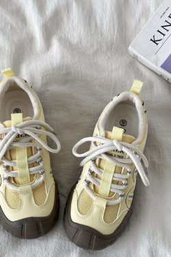 Chic Yellow Thick-Soled Retro Sneakers for Women - Non-Repetitive Casual Sports Shoes, Stylish Y2K Fashion Footwear