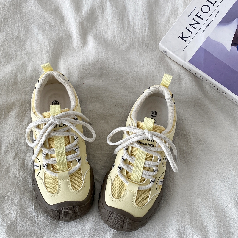 Chic Yellow Thick-Soled Retro Sneakers for Women - Non-Repetitive Casual Sports Shoes, Stylish Y2K Fashion Footwear Chic Yellow Thick-Soled Retro Sneakers for Women - Non-Repetitive Casual Sports Shoes, Stylish Y2K Fashion Footwear
