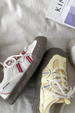 Chic Yellow Thick-Soled Retro Sneakers for Women - Non-Repetitive Casual Sports Shoes, Stylish Y2K Fashion Footwear
