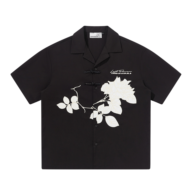 Chinese Style Buttoned Short-Sleeve Shirt with Patch Embroidery - Trendy Y2K Fashion for a Chic Look Chinese Style Buttoned Short-Sleeve Shirt with Patch Embroidery - Trendy Y2K Fashion for a Chic Look