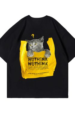 Chinese Style Cat Graphic Short Sleeve T-Shirt for Men and Women, Trendy Unisex Streetwear, Summer Loose Fit Couple Outfit