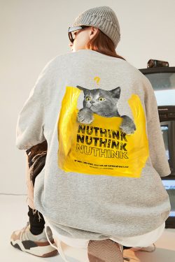 Chinese Style Cat Graphic Short Sleeve T-Shirt for Men and Women, Trendy Unisex Streetwear, Summer Loose Fit Couple Outfit