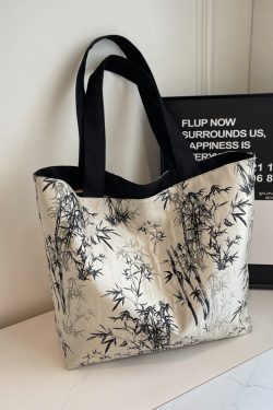Chinese-Style Embroidered Canvas Tote Bag for Women - Large Capacity Shoulder Bag, Versatile for Class and Commuting