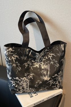 Chinese-Style Embroidered Canvas Tote Bag for Women - Large Capacity Shoulder Bag, Versatile for Class and Commuting