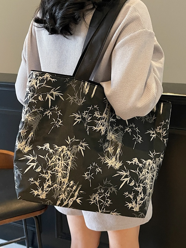 Chinese-Style Embroidered Canvas Tote Bag for Women - Large Capacity Shoulder Bag, Versatile for Class and Commuting Chinese-Style Embroidered Canvas Tote Bag for Women - Large Capacity Shoulder Bag, Versatile for Class and Commuting