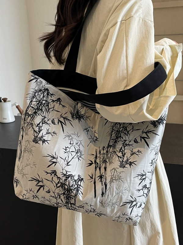 Chinese-Style Embroidered Canvas Tote Bag for Women - Large Capacity Shoulder Bag, Versatile for Class and Commuting Chinese-Style Embroidered Canvas Tote Bag for Women - Large Capacity Shoulder Bag, Versatile for Class and Commuting