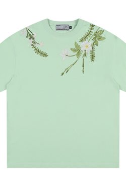 Chinese-Style Floral Circular Embroidery Short-Sleeve T-Shirt - Breathable Silhouette, Perfect for Y2K and Korean Style Fashion