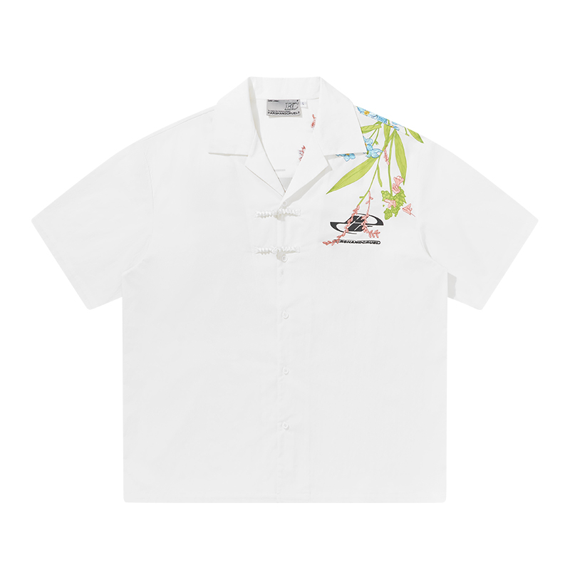 Chinese-Style Floral Embroidery Short-Sleeve Shirt - Minimalist Shoulder-Length Streetwear Top Chinese-Style Floral Embroidery Short-Sleeve Shirt - Minimalist Shoulder-Length Streetwear Top