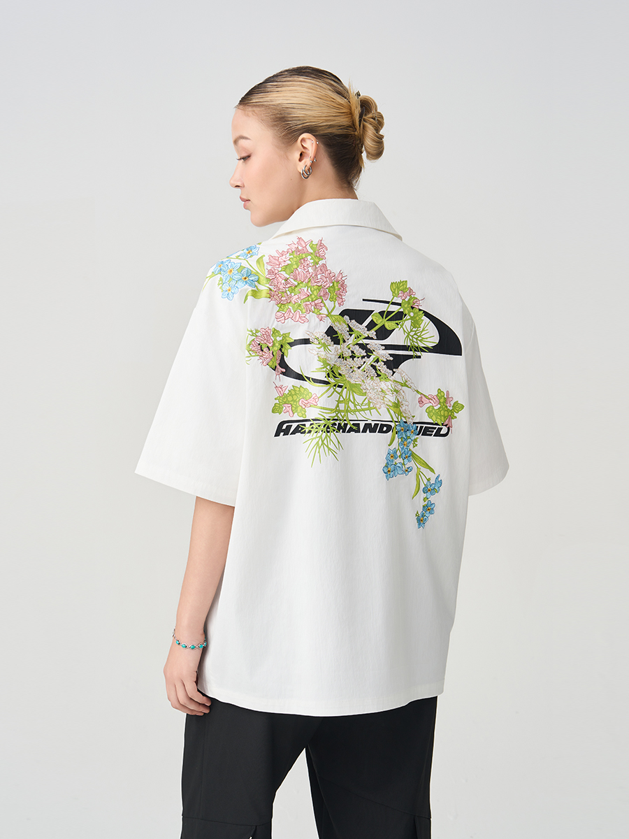 Chinese-Style Floral Embroidery Short-Sleeve Shirt - Minimalist Shoulder-Length Streetwear Top Chinese-Style Floral Embroidery Short-Sleeve Shirt - Minimalist Shoulder-Length Streetwear Top