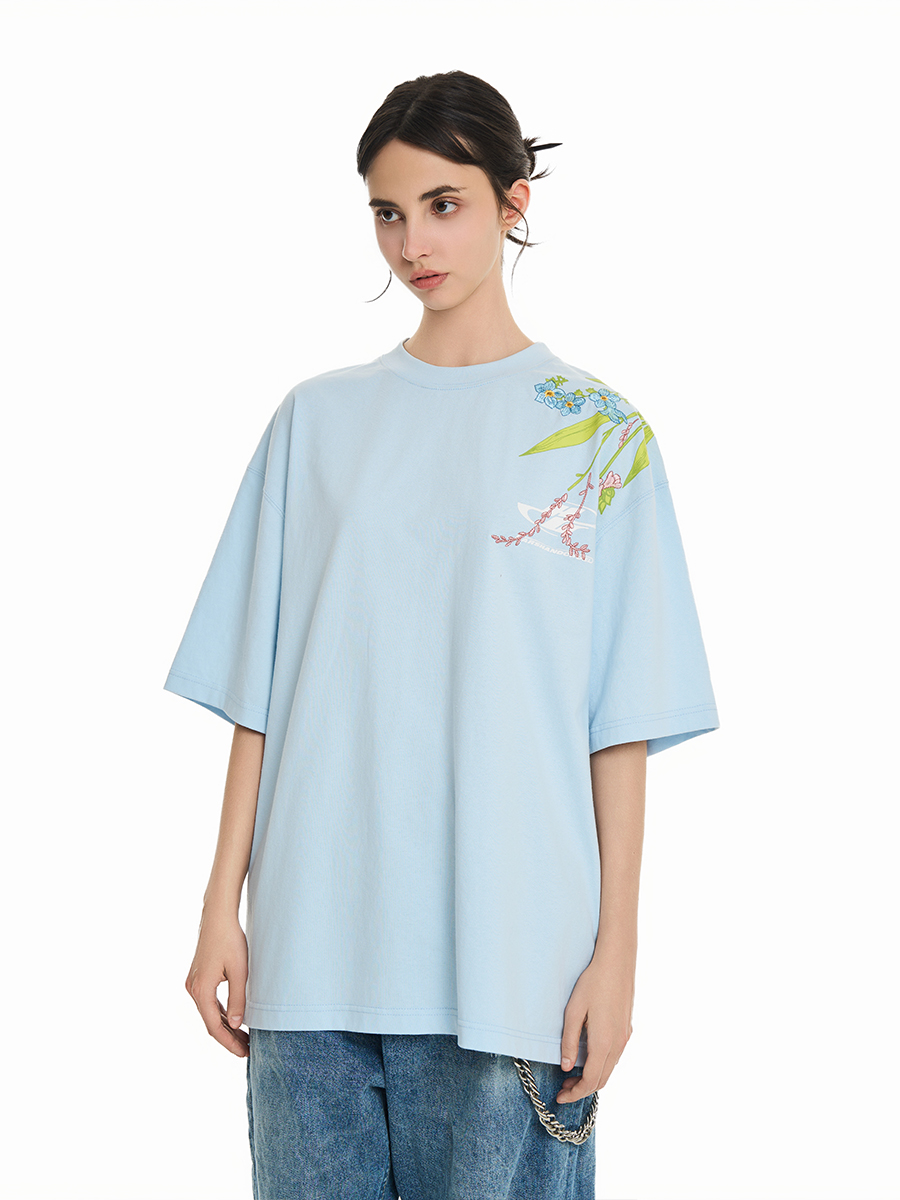 Chinese-Style Floral Embroidery Short Sleeve T-Shirt - Couples National Trend, Y2K Aesthetic, Fashionable Streetwear Chinese-Style Floral Embroidery Short Sleeve T-Shirt - Couples National Trend, Y2K Aesthetic, Fashionable Streetwear