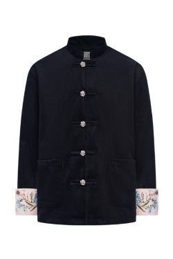 Chinese-Style Floral Velvet Cardigan with Stand Collar - Elegant Tang Suit Inspired Design for a Chic Look