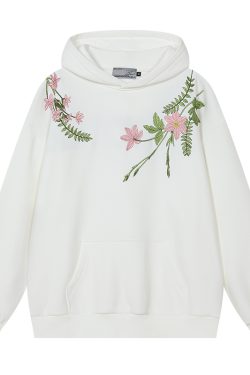 Chinese-Style Floral Wreath Embroidery Hoodie - Y2K Inspired Silhouette Sweatshirt for Trendy Urban Fashion