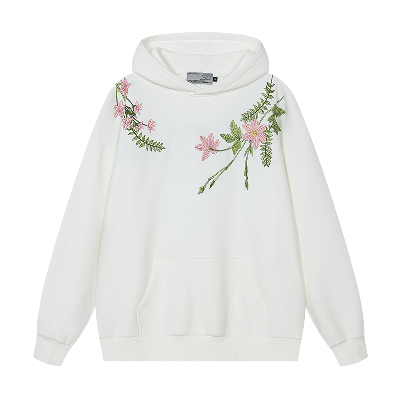 Chinese-Style Floral Wreath Embroidery Hoodie - Y2K Inspired Silhouette Sweatshirt for Trendy Urban Fashion Chinese-Style Floral Wreath Embroidery Hoodie - Y2K Inspired Silhouette Sweatshirt for Trendy Urban Fashion