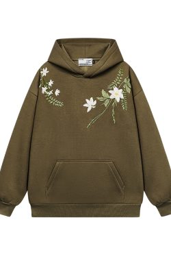 Chinese-Style Floral Wreath Embroidery Hoodie - Y2K Inspired Silhouette Sweatshirt for Trendy Urban Fashion