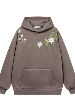 Chinese-Style Floral Wreath Embroidery Hoodie - Y2K Inspired Silhouette Sweatshirt for Trendy Urban Fashion