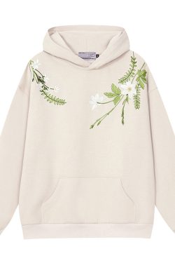 Chinese-Style Floral Wreath Embroidery Hoodie - Y2K Inspired Silhouette Sweatshirt for Trendy Urban Fashion