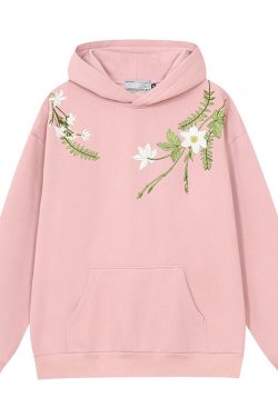 Chinese-Style Floral Wreath Embroidery Hoodie - Y2K Inspired Silhouette Sweatshirt for Trendy Urban Fashion