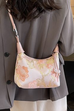 Chinese-Style Women's Handheld Pea Bag, 2025 Summer Fashion Embroidered Crossbody Shoulder Bag, National Style High-End Design
