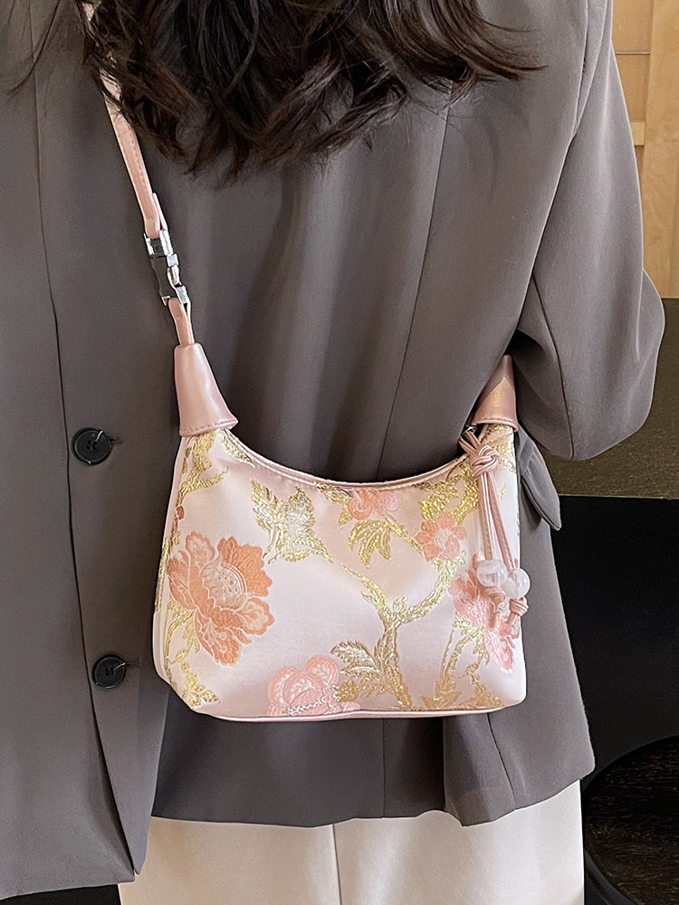 Chinese-Style Women's Handheld Pea Bag, 2025 Summer Fashion Embroidered Crossbody Shoulder Bag, National Style High-End Design Chinese-Style Women's Handheld Pea Bag, 2025 Summer Fashion Embroidered Crossbody Shoulder Bag, National Style High-End Design