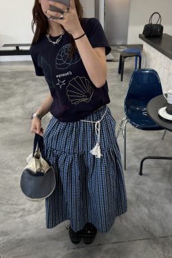 Coffee Checkered Elastic Waist Cake Half Skirt for Women - Slimming Long Summer Style