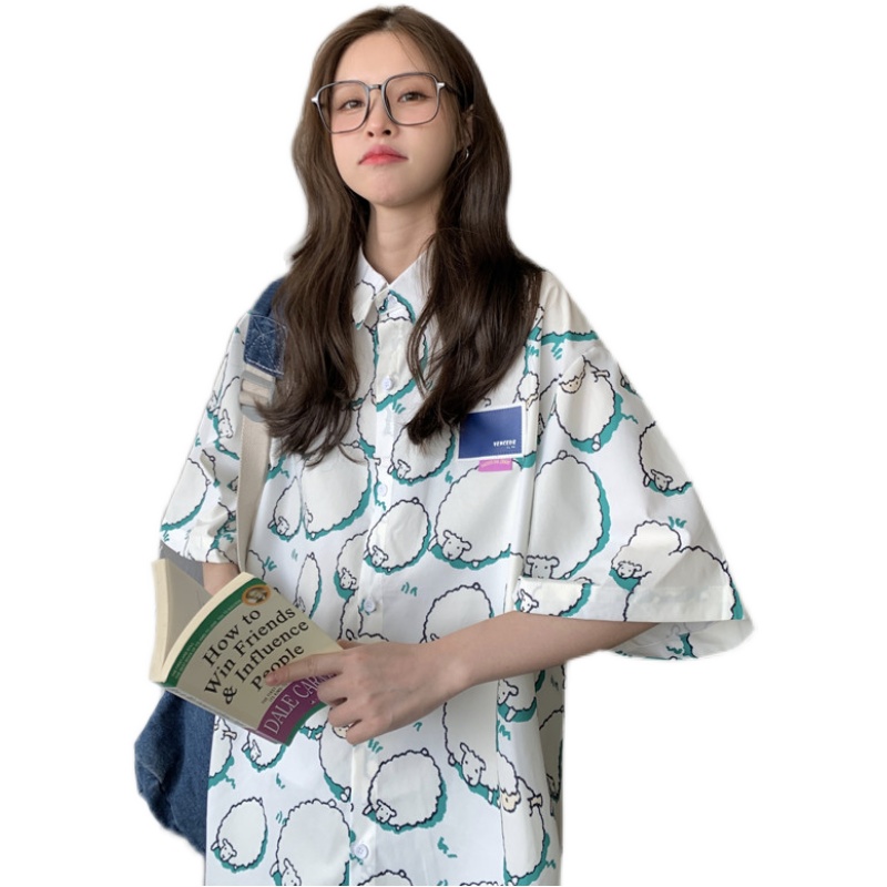 College Style Cartoon Girl Short Sleeve Blouse - Summer Loose Fit Printed Top for Students - Trendy Hong Kong Style College Style Cartoon Girl Short Sleeve Blouse - Summer Loose Fit Printed Top for Students - Trendy Hong Kong Style