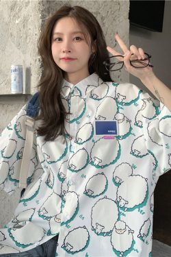 College Style Cartoon Girl Short Sleeve Blouse - Summer Loose Fit Printed Top for Students - Trendy Hong Kong Style