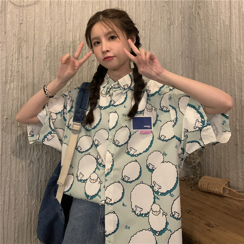 College Style Cartoon Girl Short Sleeve Blouse - Summer Loose Fit Printed Top for Students - Trendy Hong Kong Style College Style Cartoon Girl Short Sleeve Blouse - Summer Loose Fit Printed Top for Students - Trendy Hong Kong Style
