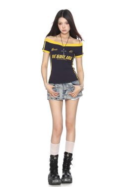 Color-Block Camouflage One-Shoulder T-Shirt for Women – Slim Fit Summer Top – Trendy American Style Spicy Girl Fashion