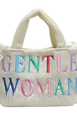 Color-Block Casual Knitted Tote Shoulder Bag with Embroidered 'Gentle Woman' - Trendy 2025 Accessory for Everyday Style