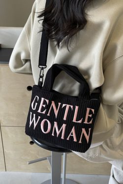 Color-Block Casual Knitted Tote Shoulder Bag with Embroidered 'Gentle Woman' - Trendy 2025 Accessory for Everyday Style