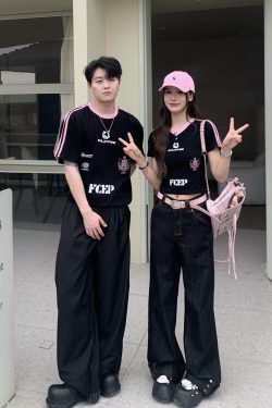 Color Block Letter Print Short Sleeve T-Shirt for Women - Casual Summer Loose Fit American Style Top for Spicy Girls