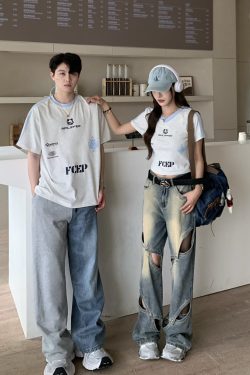 Color Block Letter Print Short Sleeve T-Shirt for Women - Casual Summer Loose Fit American Style Top for Spicy Girls