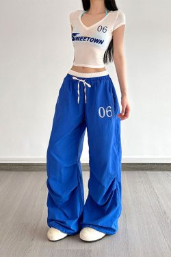 Color-Block Letter Short-Sleeve T-Shirt Top & Waist-Seamed Pleated Loose Dance Long Pants Set - Trendy Two-Piece Outfit