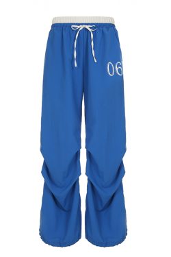 Color-Block Letter Short-Sleeve T-Shirt Top & Waist-Seamed Pleated Loose Dance Long Pants Set - Trendy Two-Piece Outfit