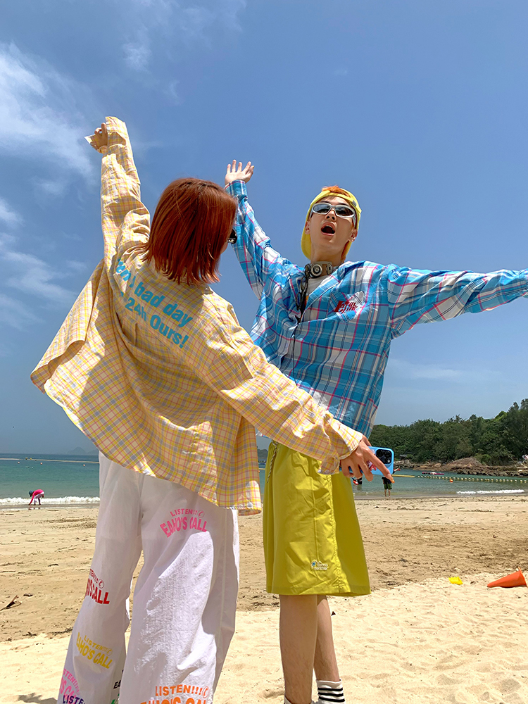 Color Block Plaid Long Sleeve Shirt Jacket for Men and Women - Casual Loose Fit, Sun-Proof, Versatile Style, American Fashion Color Block Plaid Long Sleeve Shirt Jacket for Men and Women - Casual Loose Fit, Sun-Proof, Versatile Style, American Fashion