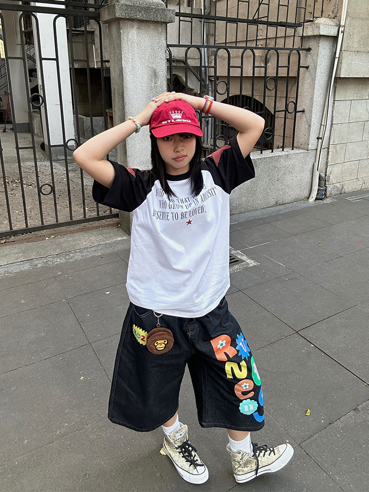 Color Block Raglan Short Sleeve T-Shirt for Men and Women - Trendy American Style Summer Top with Letter and Star Design Color Block Raglan Short Sleeve T-Shirt for Men and Women - Trendy American Style Summer Top with Letter and Star Design