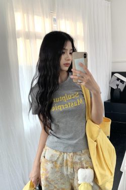 Color Block Short Sleeve T-Shirt for Women - 2025 Summer Slim Fit with Sister Letter Print, Trendy Y2K Style