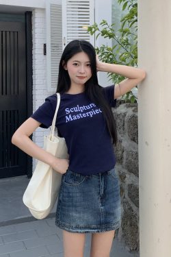 Color Block Short Sleeve T-Shirt for Women - 2025 Summer Slim Fit with Sister Letter Print, Trendy Y2K Style