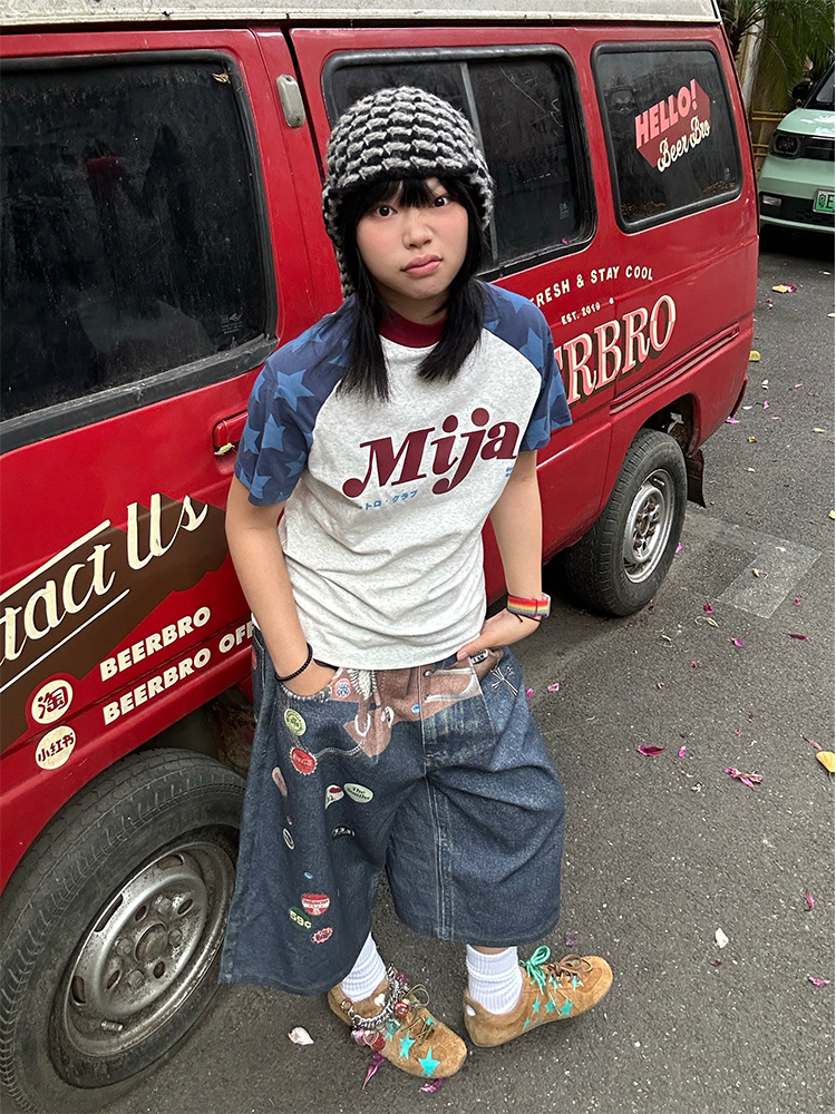 Color Block Star Shoulder Short Sleeve T-Shirt for Men and Women - Casual American Letter Print Tee, 2025 Spring Style Color Block Star Shoulder Short Sleeve T-Shirt for Men and Women - Casual American Letter Print Tee, 2025 Spring Style