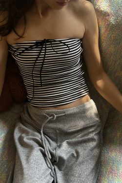 Color Block Striped Strapless Top with Bow Tie - Elastic Slim Fit Women's Shirt, Perfect for 2025 Y2K Fashion