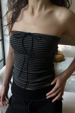 Color Block Striped Strapless Top with Bow Tie - Elastic Slim Fit Women's Shirt, Perfect for 2025 Y2K Fashion