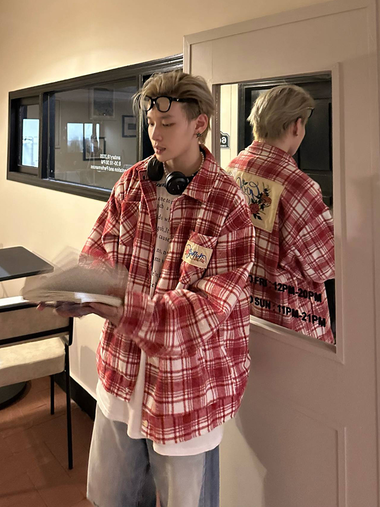 Color-Blocked Plaid Long Sleeve Shirt - Unisex High Street Trendy Jacket for Autumn - 90s American Style Color-Blocked Plaid Long Sleeve Shirt - Unisex High Street Trendy Jacket for Autumn - 90s American Style